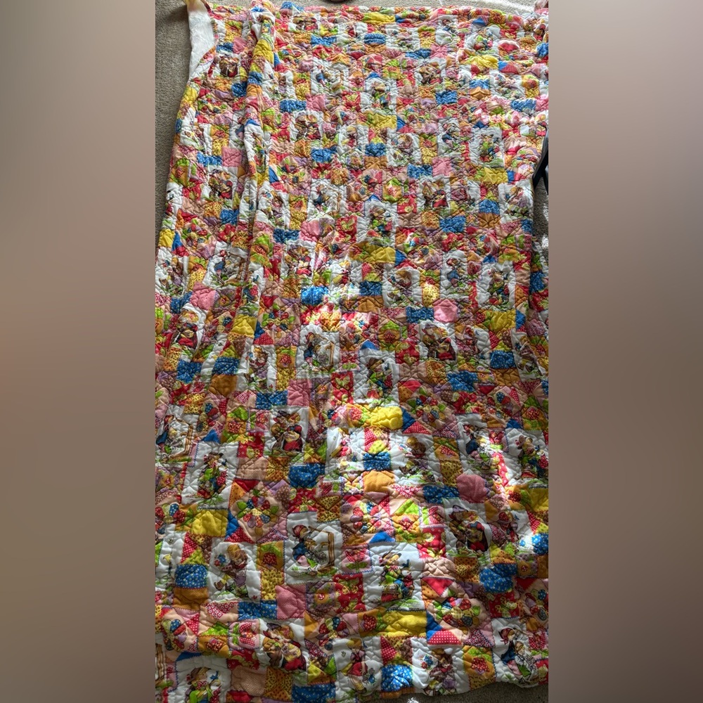 Vintage 60s Patchwork‎ Hand Sewn Colorful Floral Funky Quilt, 94”x68”